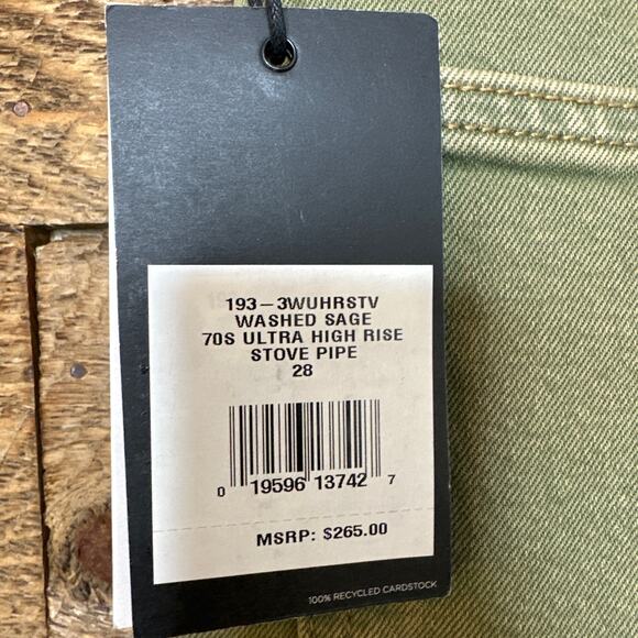 RE/DONE 70's Ultra High Rise Stove Pipe Jeans in Washed Sage Size 28 NWT - Picture 8 of 11